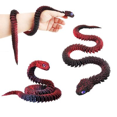 3D Printed Animals Snake, 24 Inch Surprise Mystery Fidget Anaconda Toy, Fake Python Statue with Realistic Eyes3-D Print Articulated Viper Collectible for Home Office Executive Desk Decoration