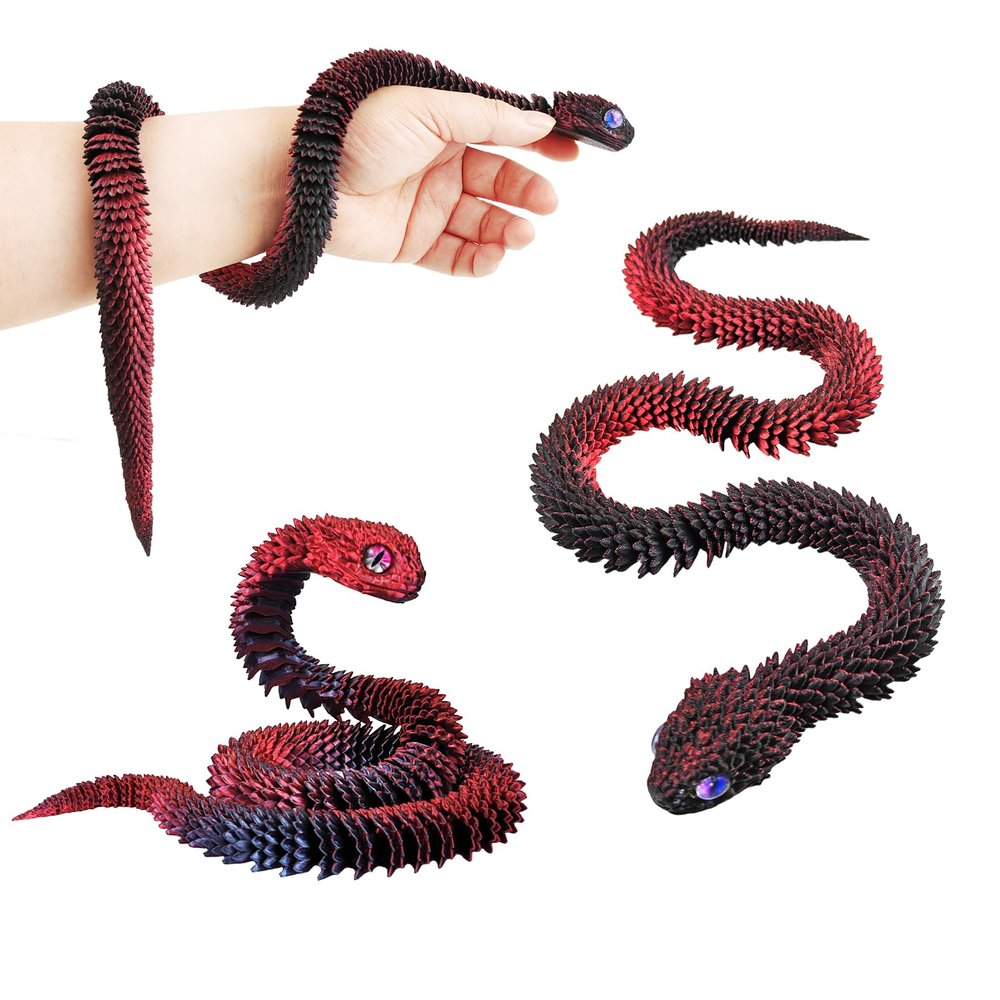 3D Printed Animals Snake, 24 Inch Surprise Mystery Fidget Anaconda Toy, Fake Python Statue with Realistic Eyes3-D Print Articulated Viper Collectible for Home Office Executive Desk Decoration