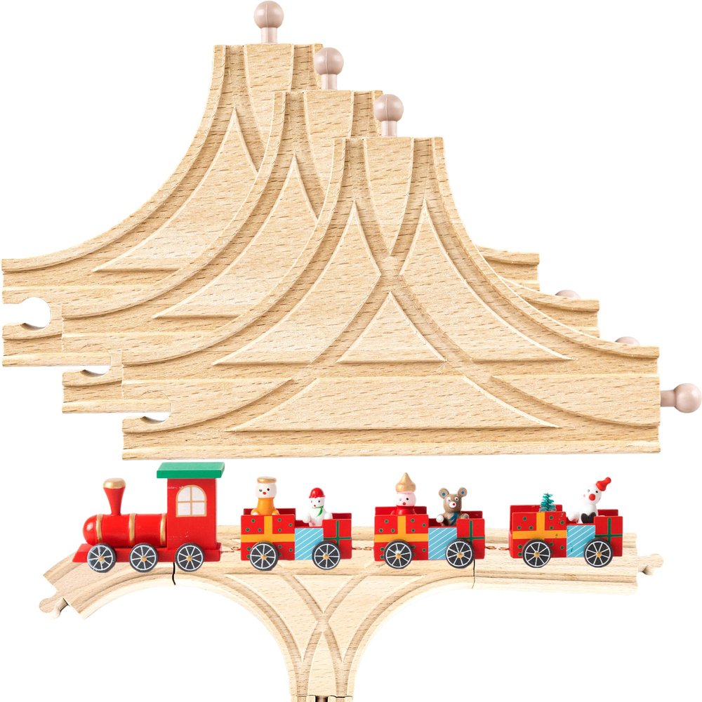 Kugliwa 4 Pack Wooden Train Track Train Wood Track Accessories Multi Way Switch Expansion for Most Major Toy Trains Railway Table Activities Games