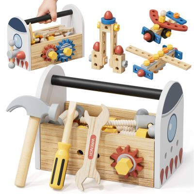 Wooden Tool Set for Kids 3-5, Space Themed Montessori Tool Box for Kids
