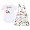 IBTOM CASTLE Lion First Birthday Outfit Boy Animal Safari Jungle Zoo Party Themed One Year Old Clothes Toddler Short Sleeve Romper Suspenders Shorts Cake Smash Photoshoot Set White 9-12 Months view 1
