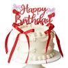 13 PCS Cherry Cake Topper Happy Birthday Party Decorations Red Bow Cupcake Toppers Birthday Decor Cherry Fruit Theme Coquette Baby Girl Bridal Shower view 1