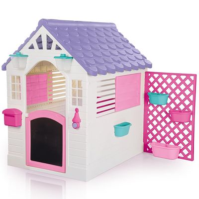 DOLU: Garden Playhouse - Pink-White-Purple, Indoor-Outdoor Toy Fort Area, Doorbell-Window-Pet Gate-Chalkboard, Fairytale Design Home, Kids-Toddlers 2+