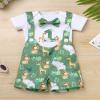 IBTOM CASTLE Jungle First Birthday Outfit Boy Animal Safari Zoo Party Themed One Year Old Clothes Toddler Short Sleeve Romper Suspenders Shorts Cake Smash Photoshoot Set Green 9-12 Months view 2