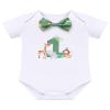 IBTOM CASTLE Jungle First Birthday Outfit Boy Animal Safari Zoo Party Themed One Year Old Clothes Toddler Short Sleeve Romper Suspenders Shorts Cake Smash Photoshoot Set Green 9-12 Months view 3