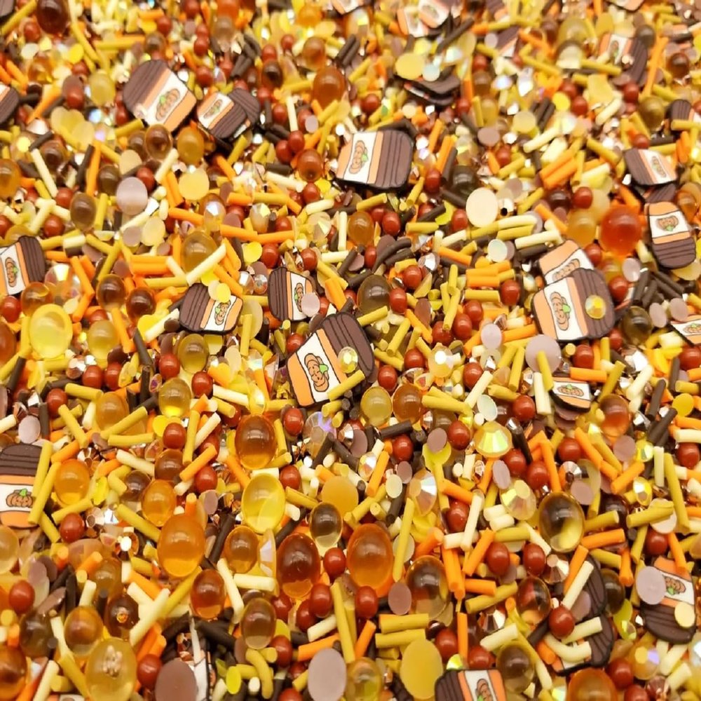 Basic Pumpkin Spice Sprinkle Mix  Fall Thanksgiving-Themed Polymer Clay Fake Sprinkles, Decoden Funfetti Jimmies (Container)