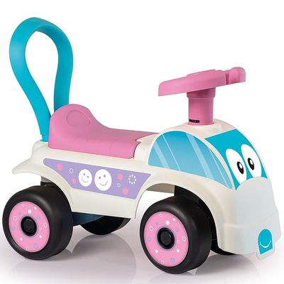 DOLU: Walk & Drive Foot to Floor Car - White & Pink - Ride-On Toy Vehicle, Horn, Storage Seat, Push-Pull Handle, Indoor-Outdoor Play, Toddlers 12mo+