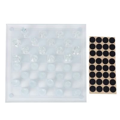 25x25cm Dull Polish Glass Crystal Chess Set, 32 Frosted Exquisite Workmanship Pieces with Staggered Black and White Grids, Bright Color Chessboard for Traveling, School, Camping,