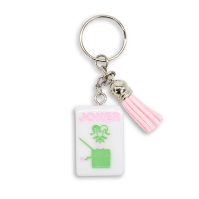 American Mahjong Tile Keychain, Cute Pink and Green Joker Design with Tassel, 1.5 x 1 inches, Mahjong Accessories, Gifts, and Prizes