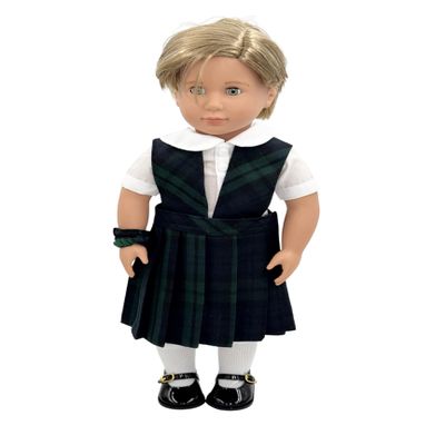 18 inch Doll Outfit-School Plaid Jumper Include Blouse and Hair Accessory/Add on Option: Sock and Shoe (Doll is not Included) (Pleated Skirt,Sock,ShinyBlack Shoe, Plaid 79)