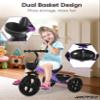 RIDYEE Toddler Tricycle for 1.5 to 5 Years, Tricycle for Ages 2-4 Years, Extra-Wide Rear Wheelbase for Stability, Trikes for Kids 1-3 with Dual Storage Baskets, Easy to Carry Seat, Purple view 2