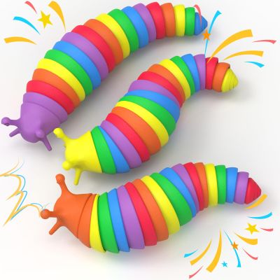 Cevioce 3PCS Slug Fidget Toys Bulk, Toddler Valentines Day Gifts for Kids 3+ Boys Girls Sensory Figette Worm for Adults Stress Relief for Autism ADHD Autistic Travel Toys Easter Basket Stuffers