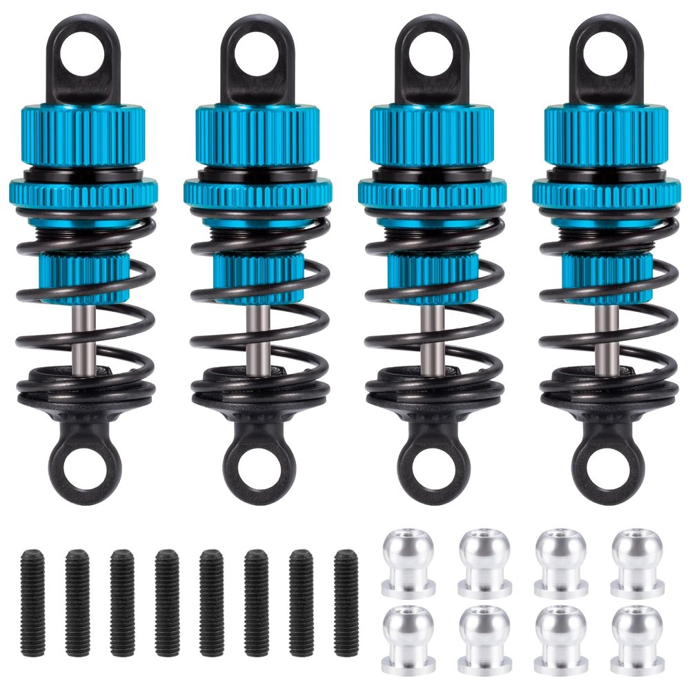 4Pcs JGGZONE 1:10 50mm RC Oil Filled Shock Absorbers Assembled Kit Compatible with Tamiya TT-01 TT-02 M03 M04 M05 M06 1:10 On Road Car Upgrades Replace Parts (Blue, 50MM)