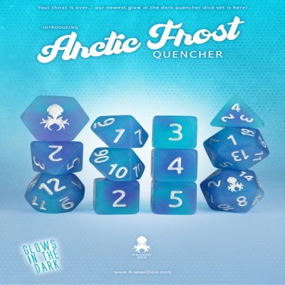 Arctic Frost Quencher Glow in The Dark 12pc Dice Set Inked in Silver