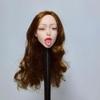 1/6 Female Head Sculpt Closed-eyed Wagging Tongue Expression Head Sculpt for 12inch Action Figure Body Doll, 1/6 Scale Playful Attractive Expression Female Head Carved Accessory (B curly brown hair) view 1