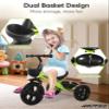 RIDYEE Toddler Tricycle for 1.5 to 5 Years, Tricycle for Ages 2-4 Years, Extra-Wide Rear Wheelbase for Stability, Trikes for Kids 1-3 with Dual Storage Baskets, Easy to Carry Seat, Green view 2