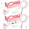 2 Set Bug Catcher for Kids- Educational Bug Catching Kit Including Butterfly Net, Insect Clip, Tweezer, Outdoor Toys for Kids Ages 3-10 (Pink) view 1
