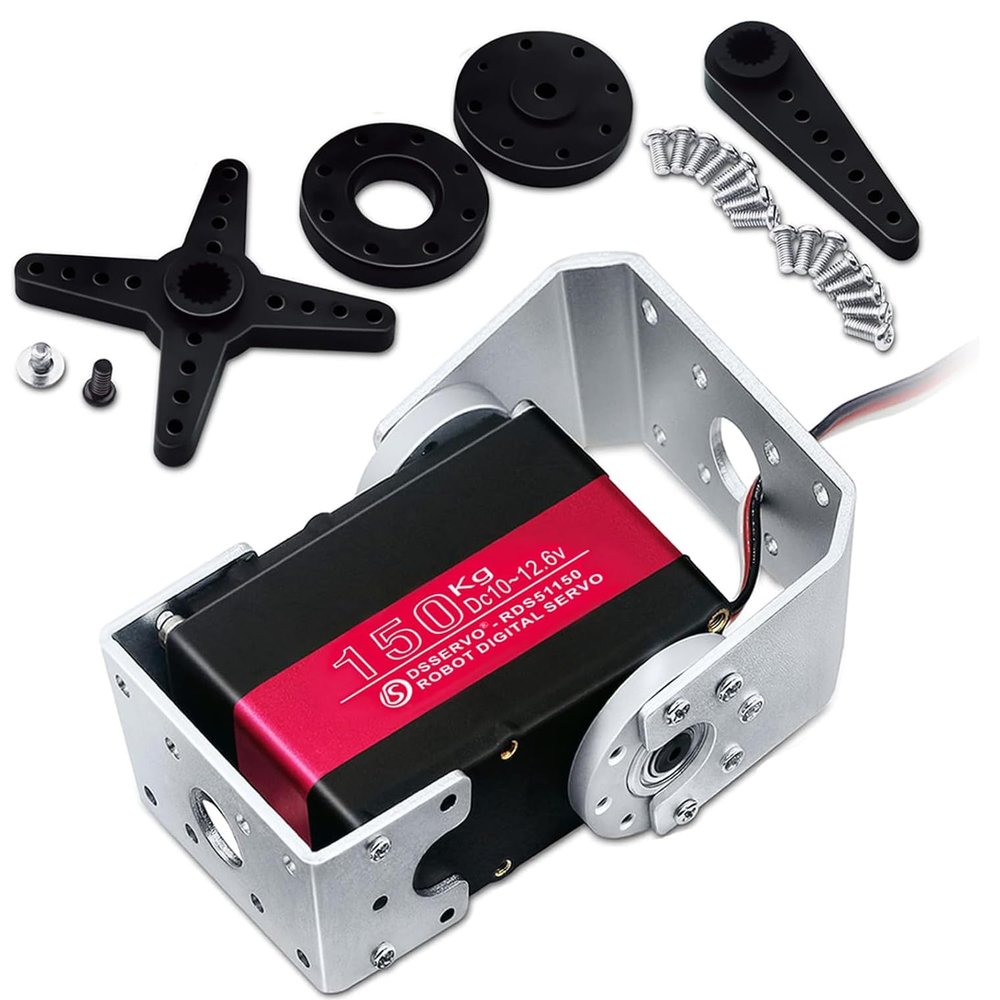 150KG Robot Servo Motor 12V High Torque Steel Gear Digital Steering Servo for RC Vehicles, Robotic Arms, Humanoids, and More  with Mount Brackets (270 Degrees)