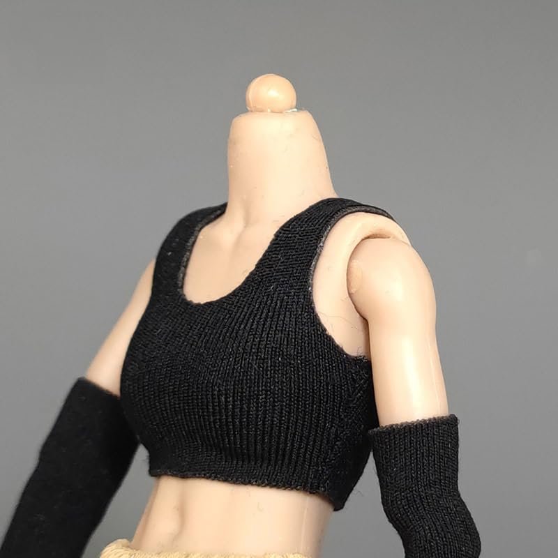 1/12 Scale Female Clothes, Sweatpants & Vest Action Figure Clothing for 6-inches Action Figure, 1/12 Girl Doll Side Pocket Casual Pants Cargo Pants with Vest Set Costume Outfit (Black Vest)