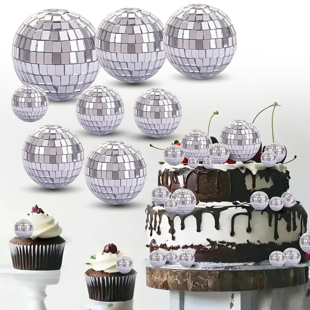 10PCS Disco Ball Cake Toppers Happy Birthday Cake Topper Set 1970s Disco Ball Cake Picks for Cupcakes & Cakes Fun 70s Disco Party Decorations & Retro Party Supplies