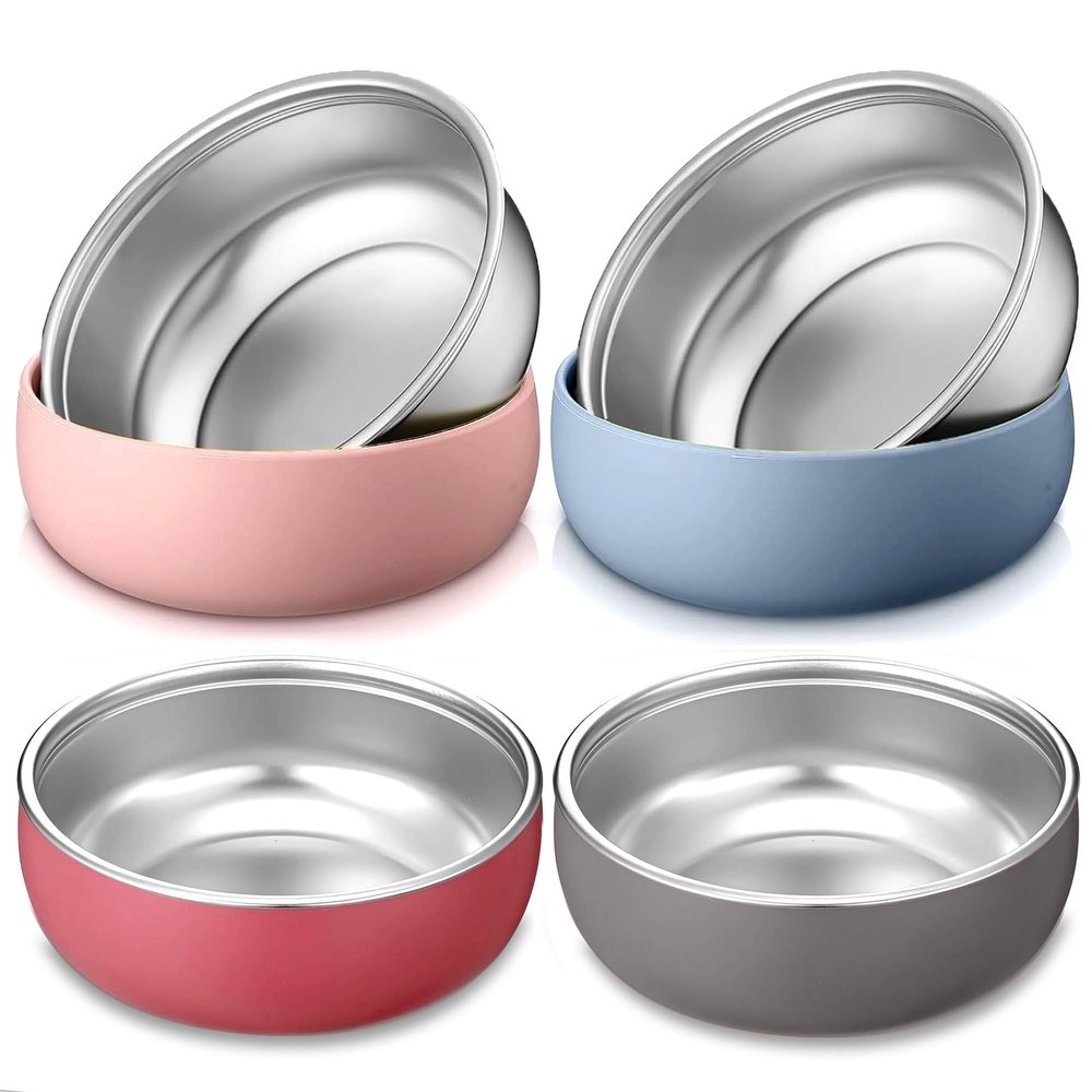 Bolivo Stainless Steel Bowls with Removable Soft Silicone Sleeves | BPA-Free, Non-Toxic, Non-Slip, Stay-Put | Perfect for Kids, Toddlers & Babies | Ideal for Cereal, Snacks & Meals | 4 Pack