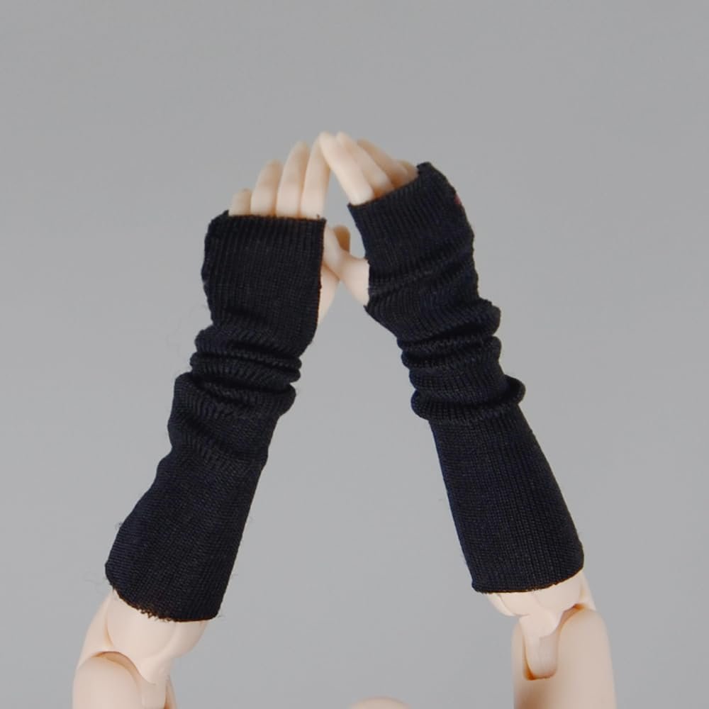 1/12 Scale Female Clothes Gloves Decoration for 6 inches Action Figure Body Doll, Female Action Figure Wrist Wraps Clothing 1/12 Girl Wrist Gloves Costume Accessory (Black, Long Gloves)