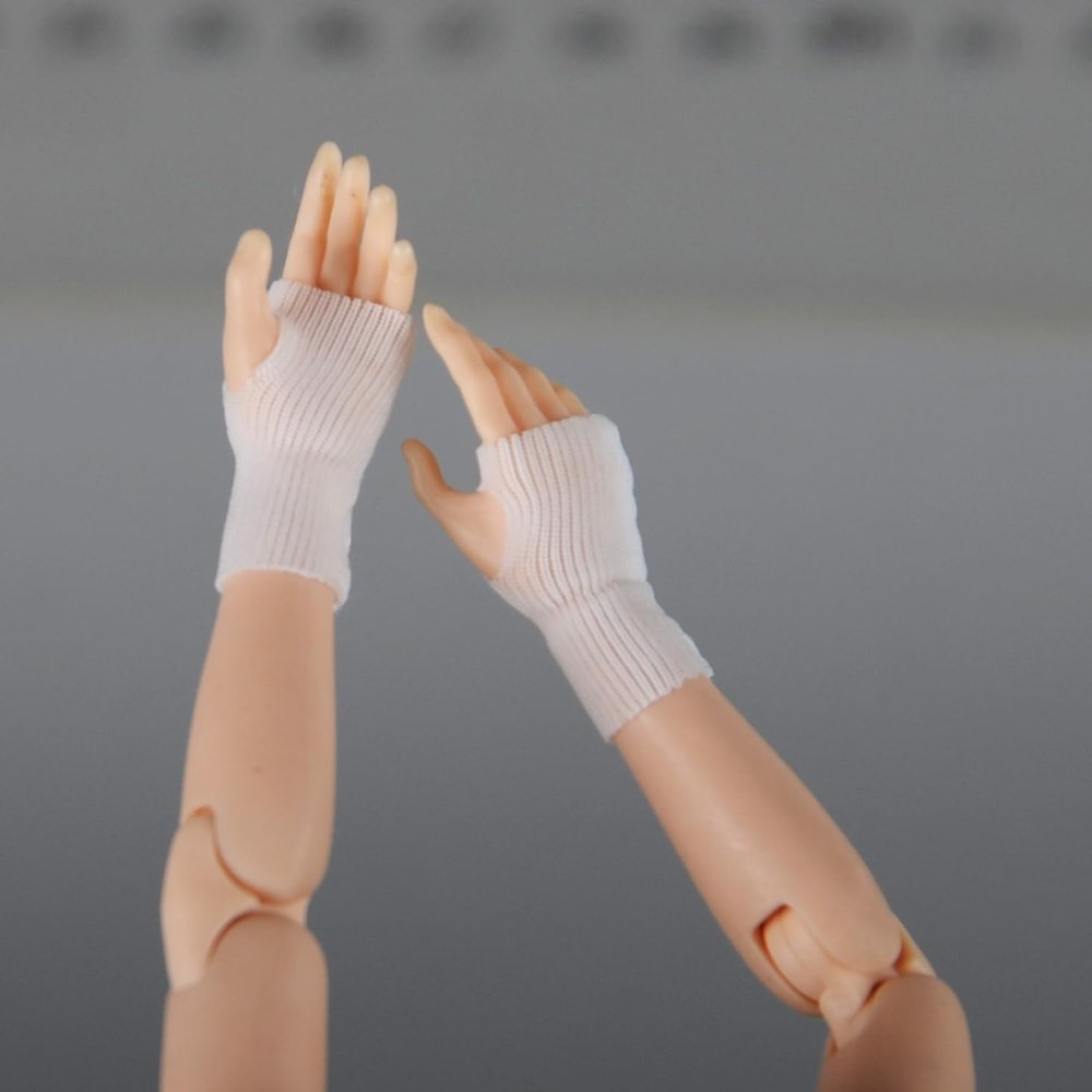 1/12 Scale Female Clothes Gloves Decoration for 6 inches Action Figure Body Doll, Female Action Figure Wrist Wraps Clothing 1/12 Girl Wrist Gloves Costume Accessory (White, Short Gloves)