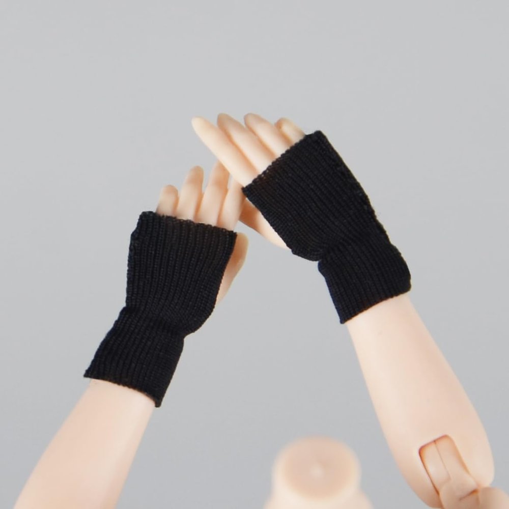 1/12 Scale Female Clothes Gloves Decoration for 6 inches Action Figure Body Doll, Female Action Figure Wrist Wraps Clothing 1/12 Girl Wrist Gloves Costume Accessory (Black, Short Gloves)