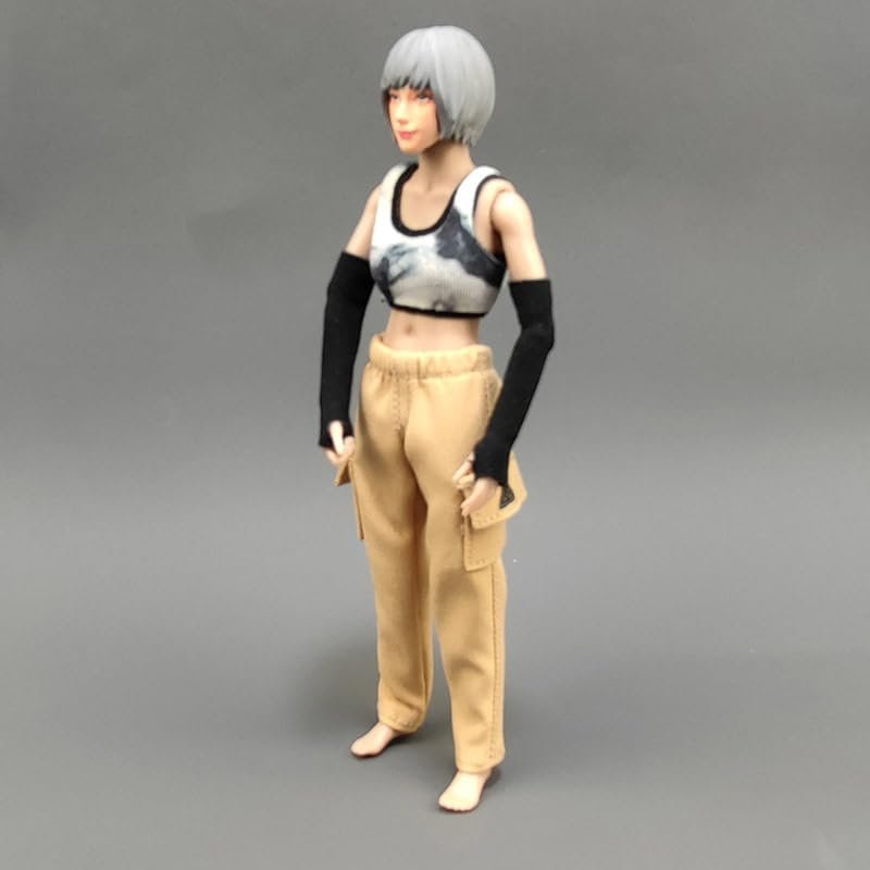 1/12 Scale Female Clothes, Sweatpants & Vest Action Figure Clothing for 6-inches Action Figure, 1/12 Girl Doll Side Pocket Casual Pants Cargo Pants with Vest Set Costume Outfit (Khaki Pants)