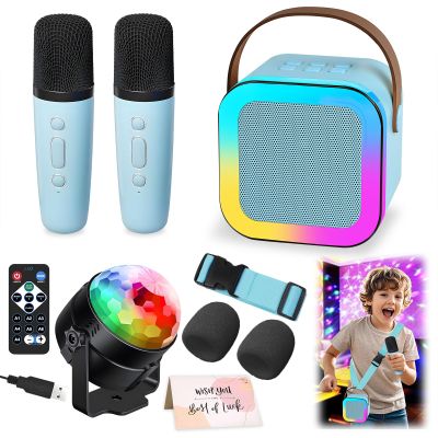 Mini Karaoke Machine with 2 Wireless Microphones for Kids, Portable Karaoke Machine for Kids, Toys for Girls Boys Gifts for Home Parties Birthday (Blue)