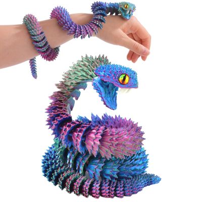 HIAPRIL 23.63 inch 3D Printed Viper,3D Printed Snake Toy,3D Printed Animal, Fingertip Toys for Autism Hyperactivity Disorder-Home Office Decor Executive Desk Toys