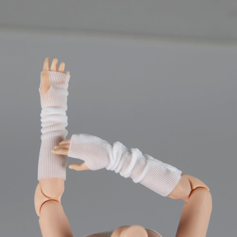 1/12 Scale Female Clothes Gloves Decoration for 6 inches Action Figure Body Doll, Female Action Figure Wrist Wraps Clothing 1/12 Girl Wrist Gloves Costume Accessory (White, Long Gloves)