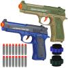2 Pack Blaster Toy Guns for Boys Fit for Nerf Guns Darts, Small Toys Pistol for Boys Birthday Gifts, for Kids Toddlers Age 6-8 8-12 Year Olds - 16 Refill Foam Darts 2 Wristbands (Blue Green) view 1