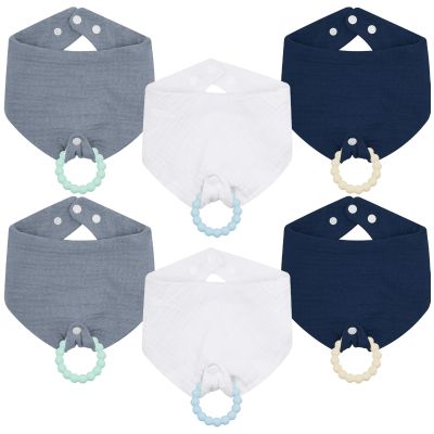 6-Pack Baby Drool Bibs + 6 Teething Set for Boys Girls - Soft Cotton Drooling & Teething Bibs for 0-24 Months Infants,100% Organic Cotton, Food-Grade Silicone