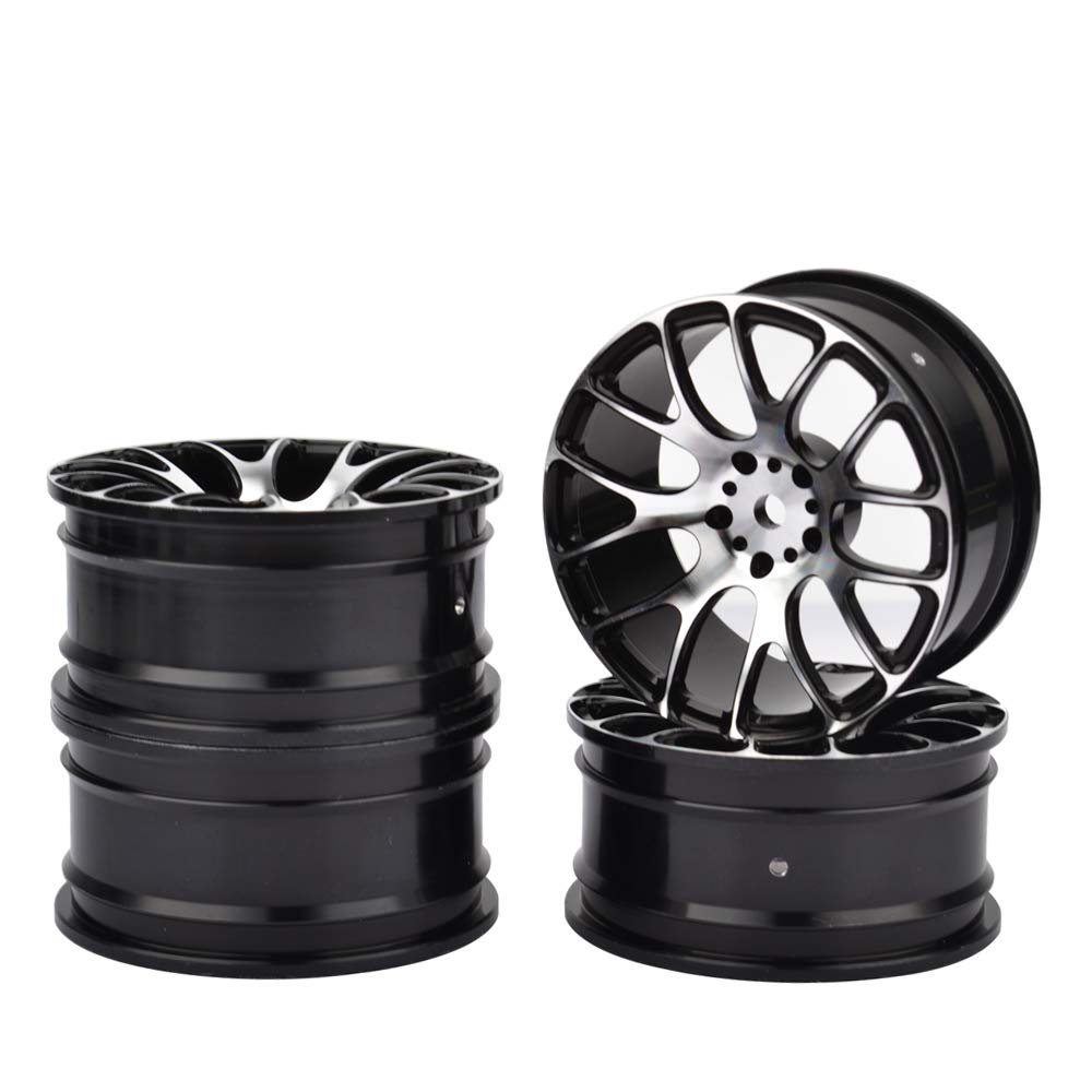 4PCS Aluminium Alloy 1/10 RC Racing Drift Car Wheel Rims for HSP HPI 1:10 Scale On-Road Car Tires Upgrade Parts - (Color: Black)
