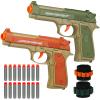 2 Pack Blaster Toy Guns for Boys Fit for Nerf Guns Darts, Small Toys Pistol for Boys Birthday Gifts, for Kids Toddlers Age 6-8 8-12 Year Olds - 16 Refill Foam Darts 2 Wristbands (Green Orange) view 1