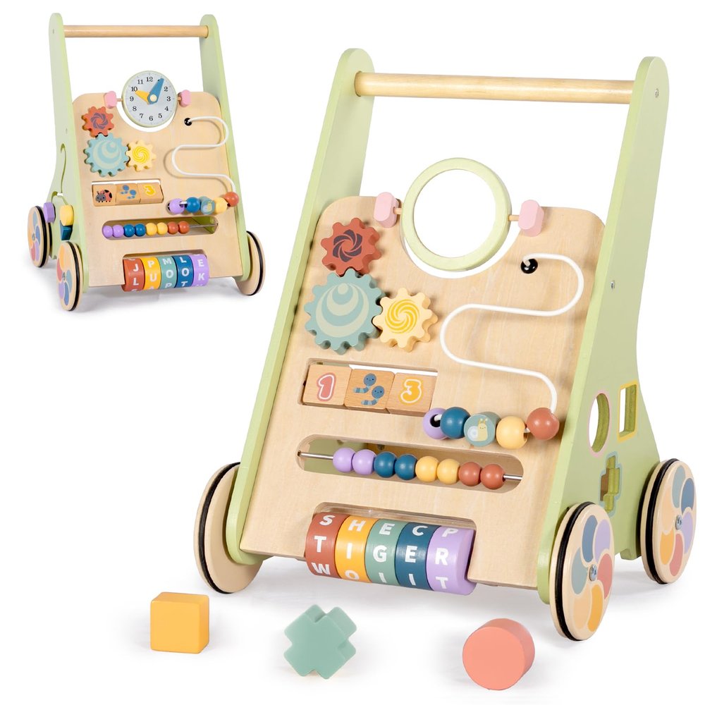 BAUTIA Wooden Baby Walker for 12 Months, Montessori Walker Push Toy for Toddlers Learning to Walk, Push Walker Baby Activity Center for Boys and Girls
