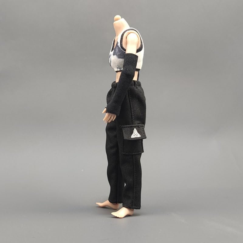 1/12 Scale Female Clothes, Sweatpants & Vest Action Figure Clothing for 6-inches Action Figure, 1/12 Girl Doll Side Pocket Casual Pants Cargo Pants with Vest Set Costume Outfit (Black Pants)