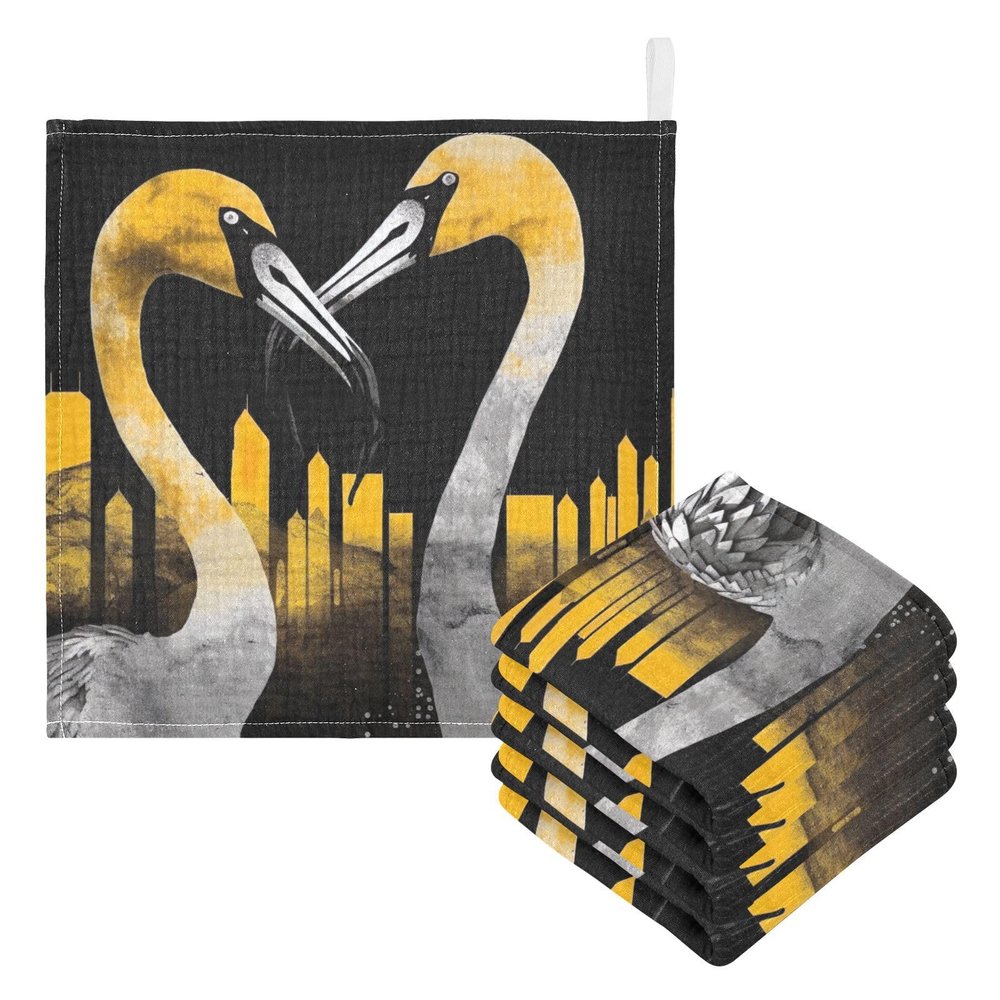WELLDAY Yellow Flamingos Baby Washcloths, 3 Pack of Cotton Newborn Washcloths, Extra Soft & Ultra Absorbent Muslin Washcloths Baby, Unisex 12 X 12 in