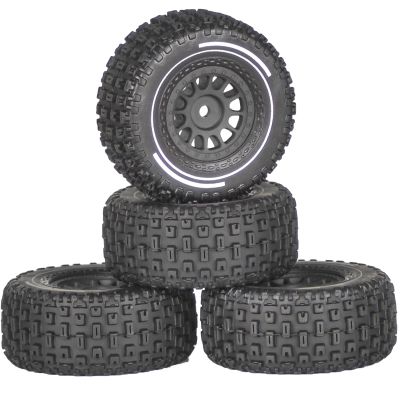 1/16 & 1/18 RC Truck Tires & Wheels - Pre-Glued All-Terrain Tires - 12mm Hex 2.56" OD - Fits for Traxxas Slash, ARRMA Mojave GROM, Tamiya, Kyosho, HPI - Durable Nylon Wheels for On/Off Road Bashing