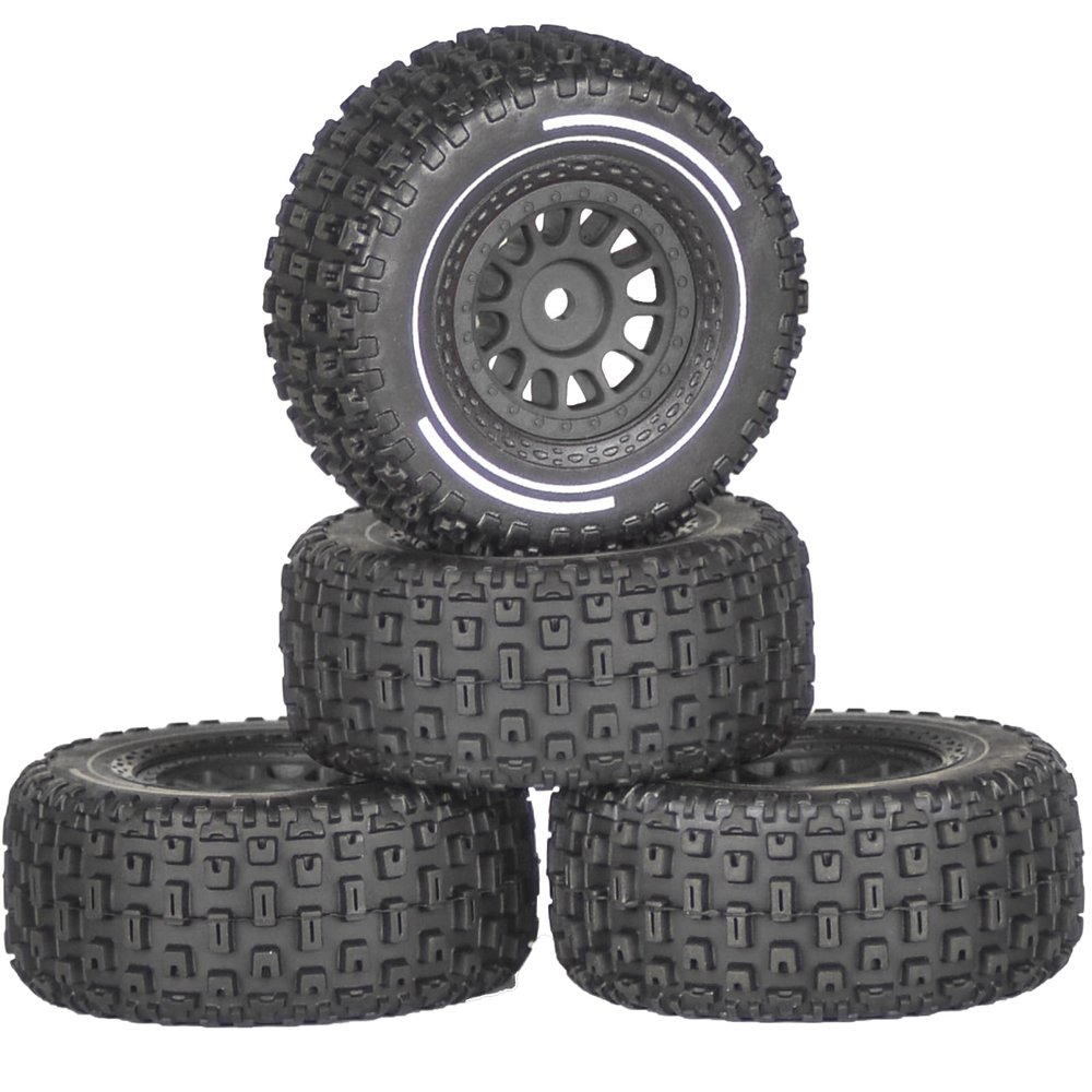 1/16 & 1/18 RC Truck Tires & Wheels - Pre-Glued All-Terrain Tires - 12mm Hex 2.56" OD - Fits for Traxxas Slash, ARRMA Mojave GROM, Tamiya, Kyosho, HPI - Durable Nylon Wheels for On/Off Road Bashing