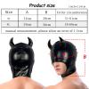 ALMYMM Sex Masks, Patent Leather Demon Devil Mask with Devil Horns Headgear for Halloween Cosplay, Themed Party Nightclub (XL) view 3