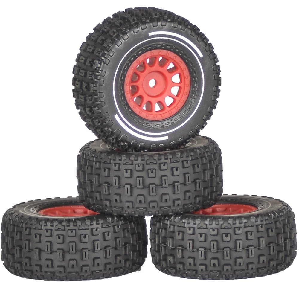 1/16 & 1/18 RC Truck Tires & Wheels - Pre-Glued All-Terrain Tires - 12mm Hex 2.56" OD - Fits for Traxxas Slash, ARRMA Mojave GROM, Tamiya, Kyosho, HPI - Durable Nylon Wheels for On/Off Road Bashing