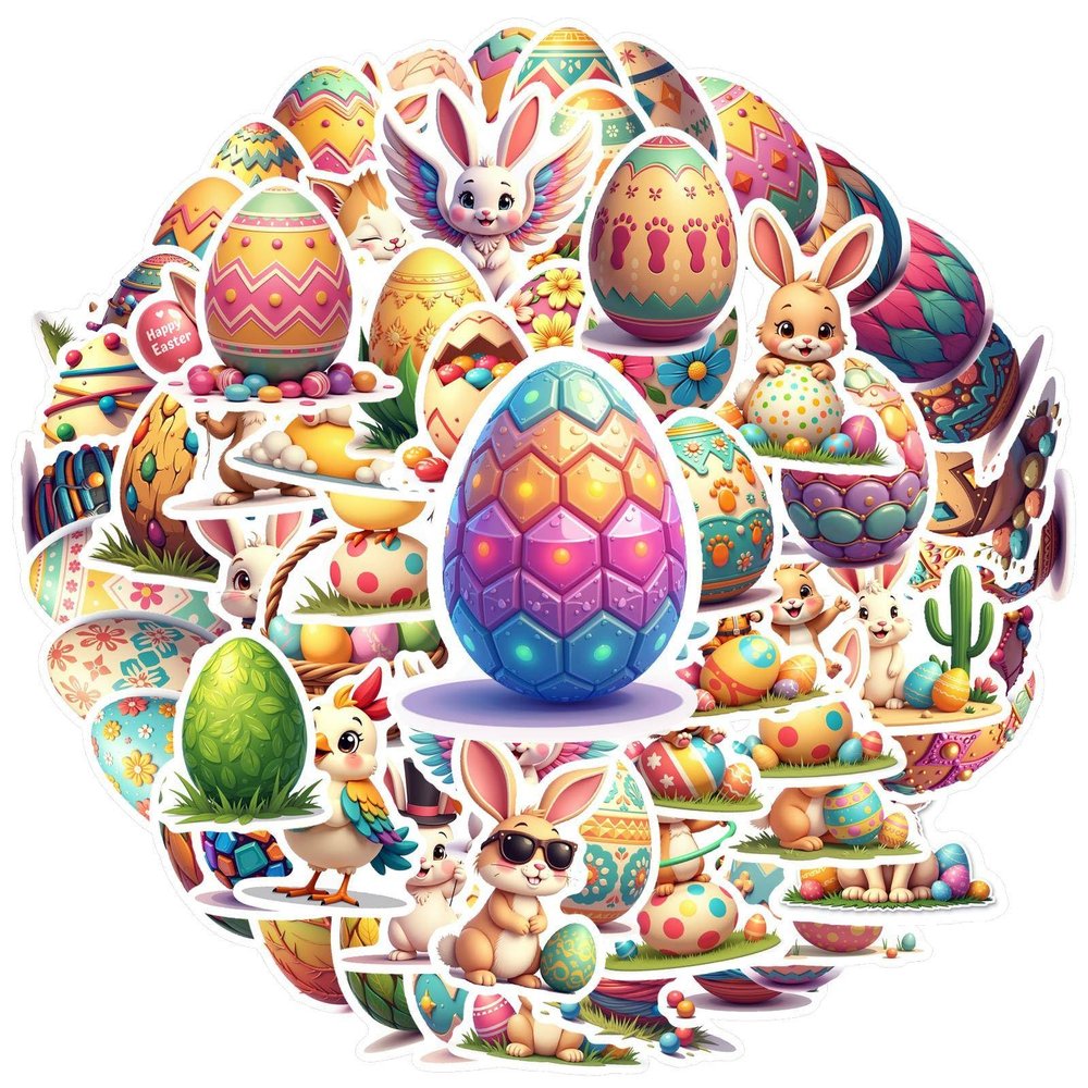 100Pcs Cartoon Easter Egg Stickers, Waterproof Easter Egg Sticker for Water Bottle Laptop Phone Cases Planner Skateboard Luggage Helmet Party Favor Decor, Ideal for Adults Teens Teacher Rewards C2C7G