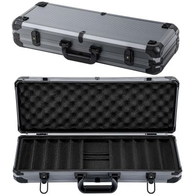 Eccliy Aluminum Poker Chip Case 500 Pcs Card Chip Holder Box Providing Full Protection, Chips, Cards, and Dice Not Included, Gray