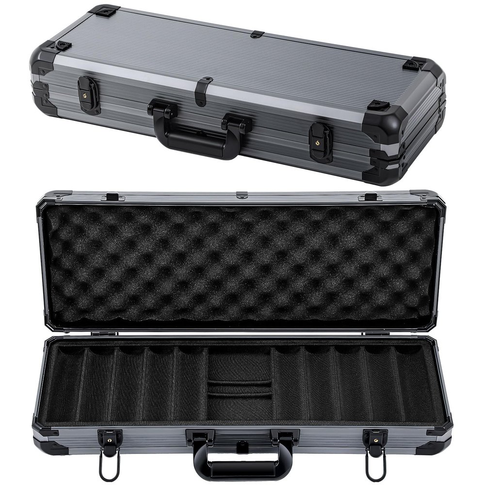Eccliy Aluminum Poker Chip Case 500 Pcs Card Chip Holder Box Providing Full Protection, Chips, Cards, and Dice Not Included, Gray