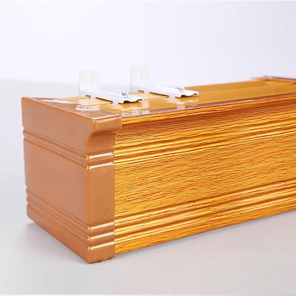 Kunovo Curtain Pelmet Gold Wood Grain Curtain Cassette Box Aluminum, Curtain Pelmet Baffle Double Rail Integrated, Splicable Curtain Box Valance Window Cornice(Wall Mount,2.4m/7.9ft)