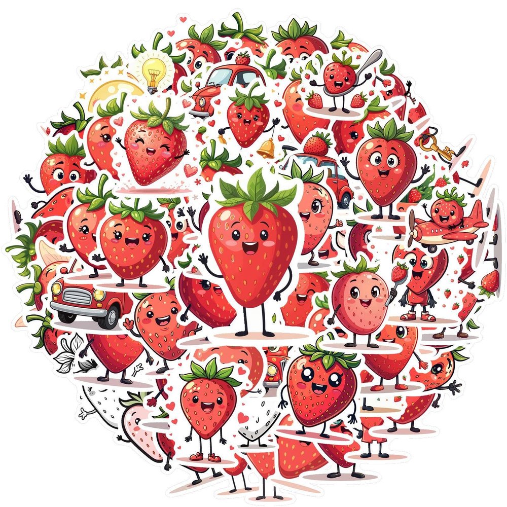 100Pcs Cartoon Strawberry Stickers, Waterproof Strawberry Sticker for Water Bottle Laptop Phone Cases Planner Skateboard Luggage Helmet Party Favor Decor, Ideal for Adults Teens Teacher Rewards C2B3J