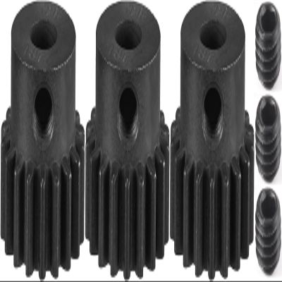 32P 18T RC Car Gear Set | 45# Steel Black Oxide | 5mm Bore +0.03mm | Precision Engineered Motor Pinion Gear Compatible with Traxxas/ARRMA/HPI/Kyosho (3-Pack with M4 Set Screws)