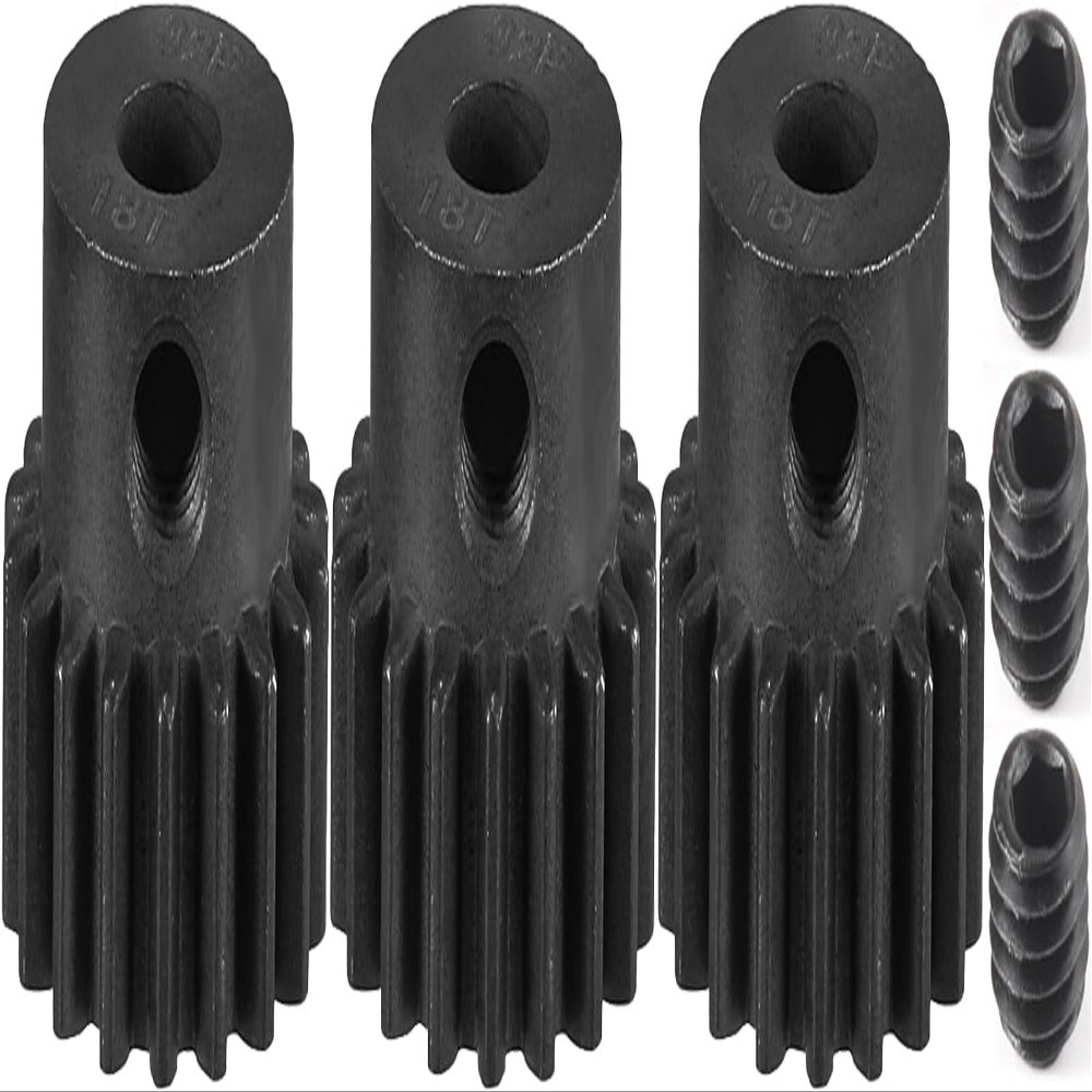 32P 18T RC Car Gear Set | 45# Steel Black Oxide | 5mm Bore +0.03mm | Precision Engineered Motor Pinion Gear Compatible with Traxxas/ARRMA/HPI/Kyosho (3-Pack with M4 Set Screws)
